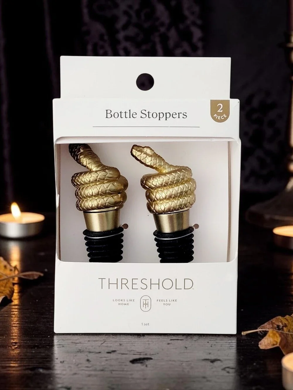 Threshold Brand Elegant Gold Snake Bottle Stoppers 2-Pc Set Halloween collection